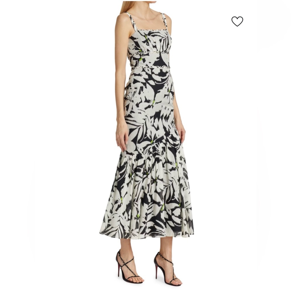 Monique Lhuillier Floral Linen Midi Dress